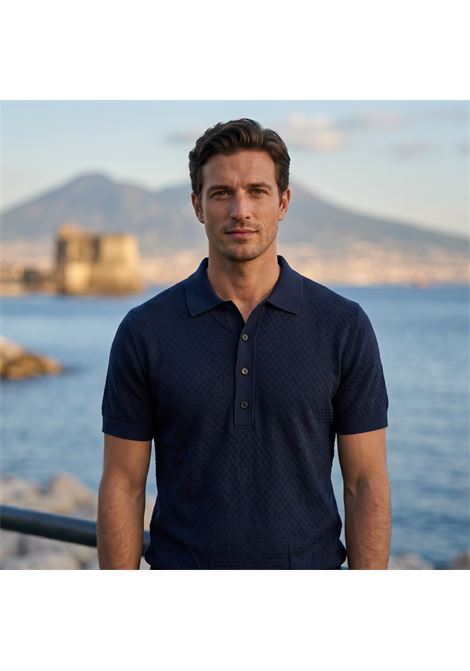 Paolo Pecora Milano Men's Textured Cotton Polo Gauge 16 - Navy Blue 6685 PAOLO PECORA |  | A046 F1006685